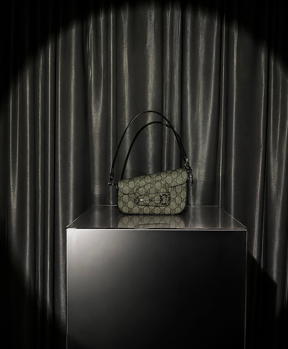 Gucci Horsebit 1955 GG Monogram Shoulder Bag Beige Clair