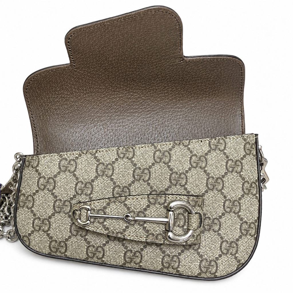Gucci Horsebit 1955 GG Monogram Shoulder Bag Beige Clair