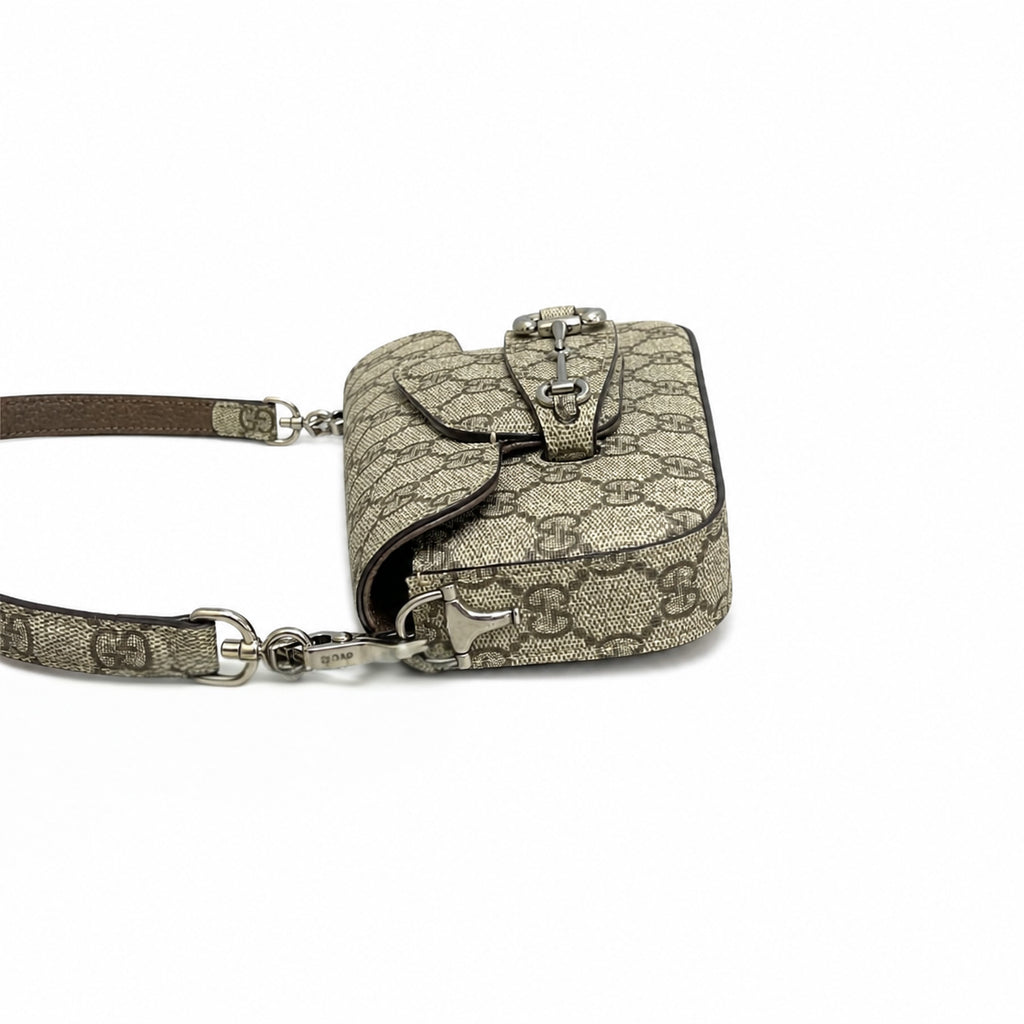 Gucci Horsebit 1955 GG Monogram Shoulder Bag Beige Clair