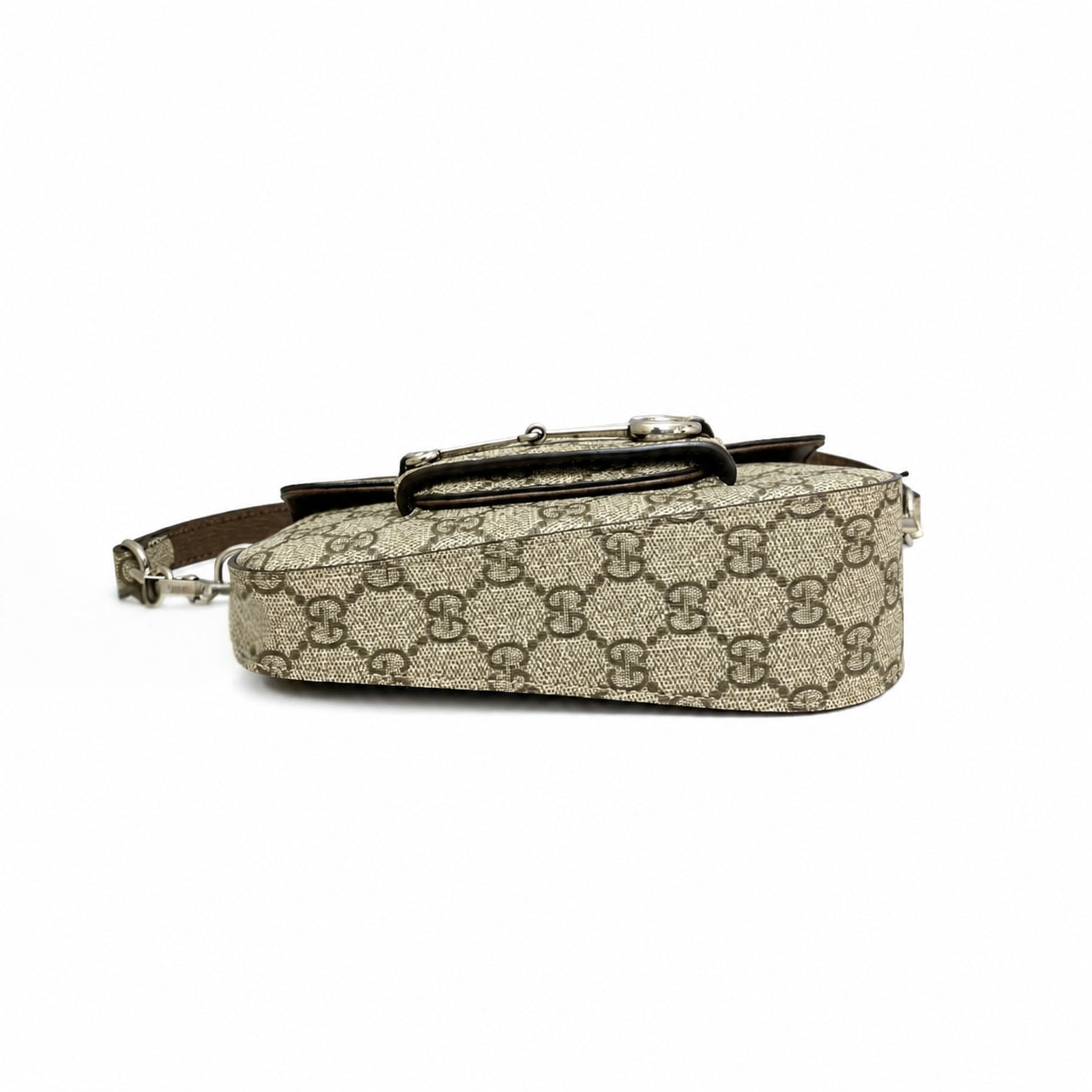 Gucci Horsebit 1955 GG Monogram Shoulder Bag Beige Clair