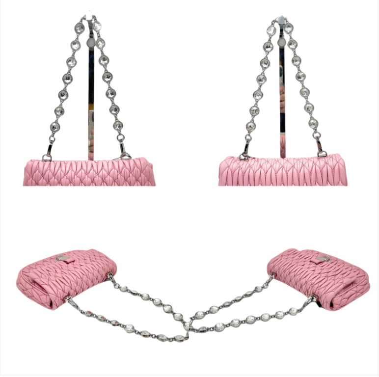 Miu Miu Pink Matelassé Crystal Chain Shoulder Bag