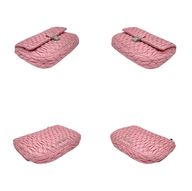 Miu Miu Pink Matelassé Crystal Chain Shoulder Bag