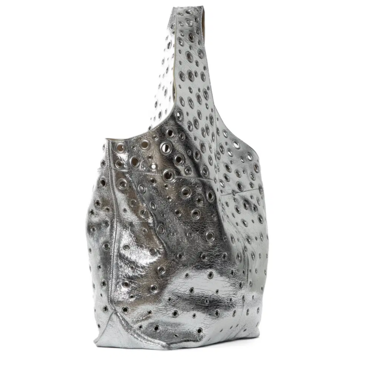 Paco Rabanne Silver Metallic Eyelet Leather Tote