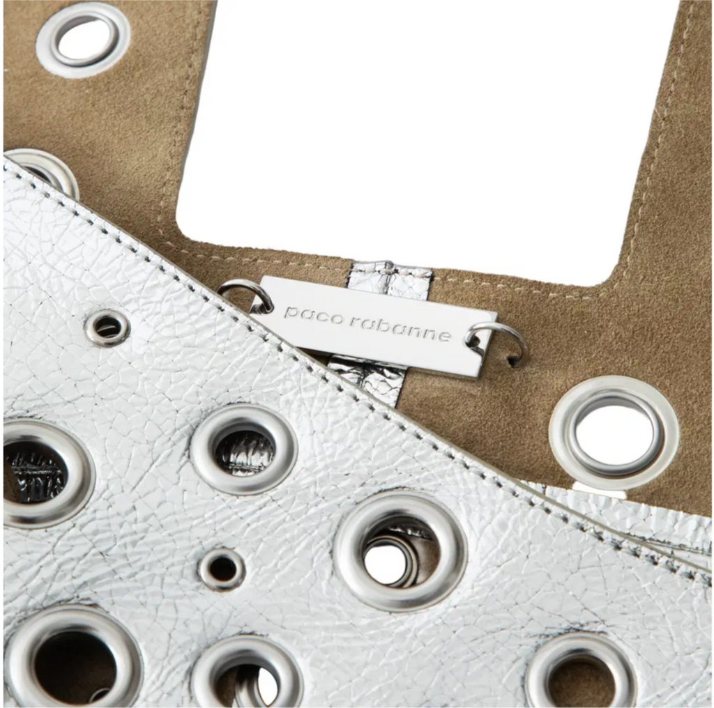Paco Rabanne Silver Metallic Eyelet Leather Tote